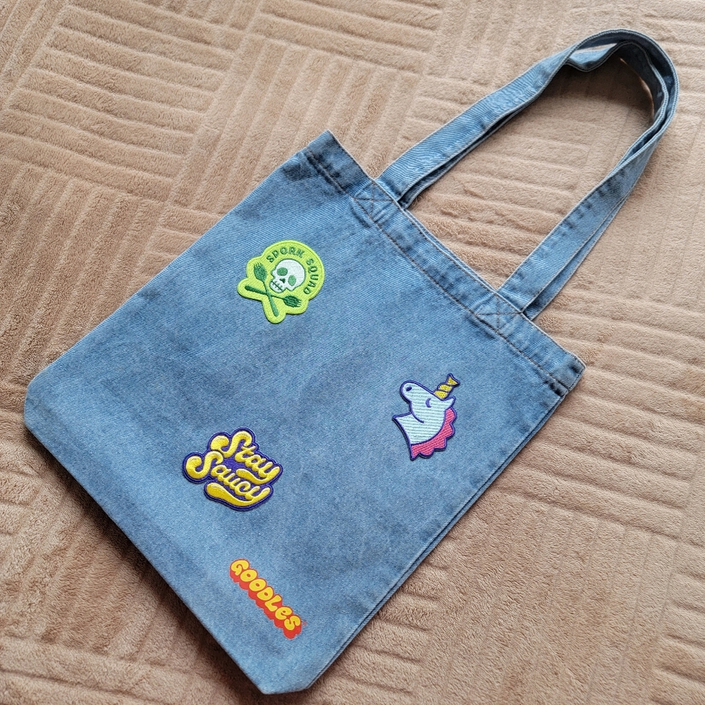 Goodles Denim Tote Bag With Patches